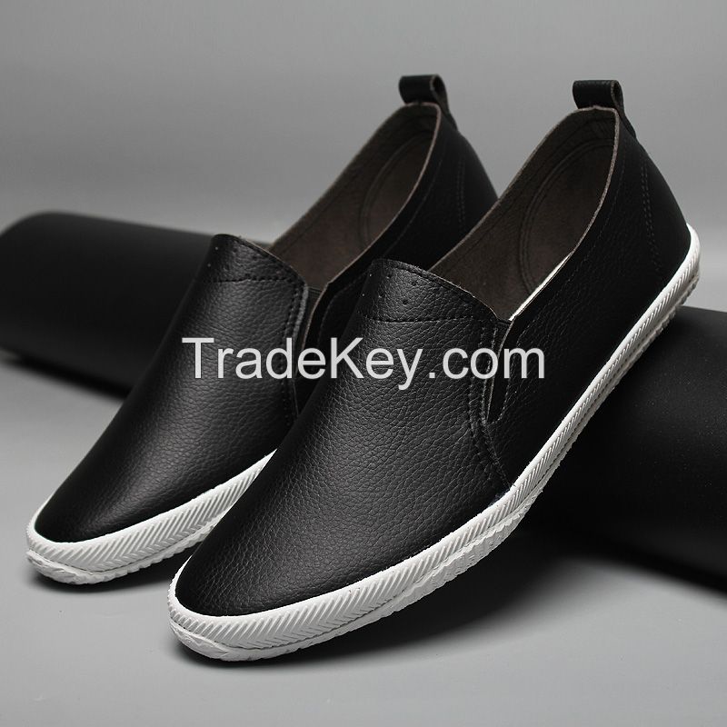 LEYO summer man shoes black and white Pu casual shoes slip-on sneaker