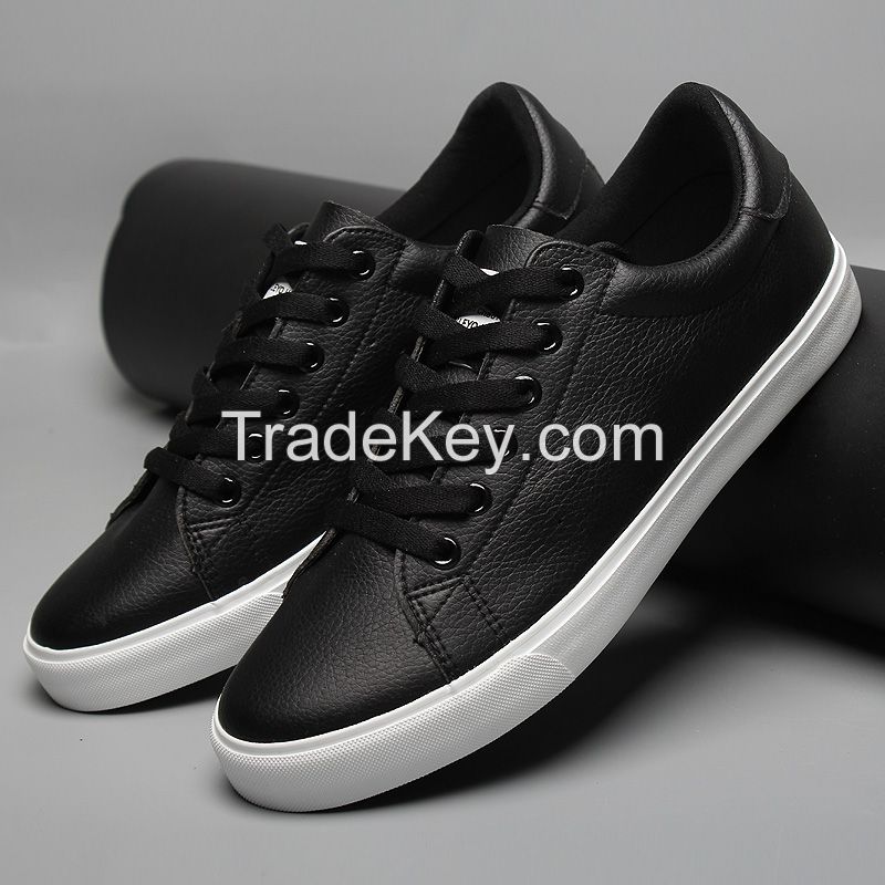 LEYO summer man shoes black and white Pu casual shoes lace-up sneaker