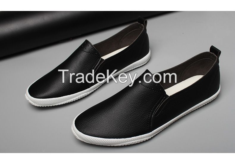 LEYO summer man shoes black and white Pu casual shoes slip-on sneaker