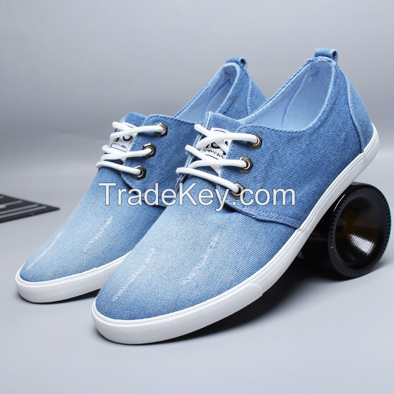 LEYO summer man shoes navy, light blue denim casual shoes classic lace-up sneaker