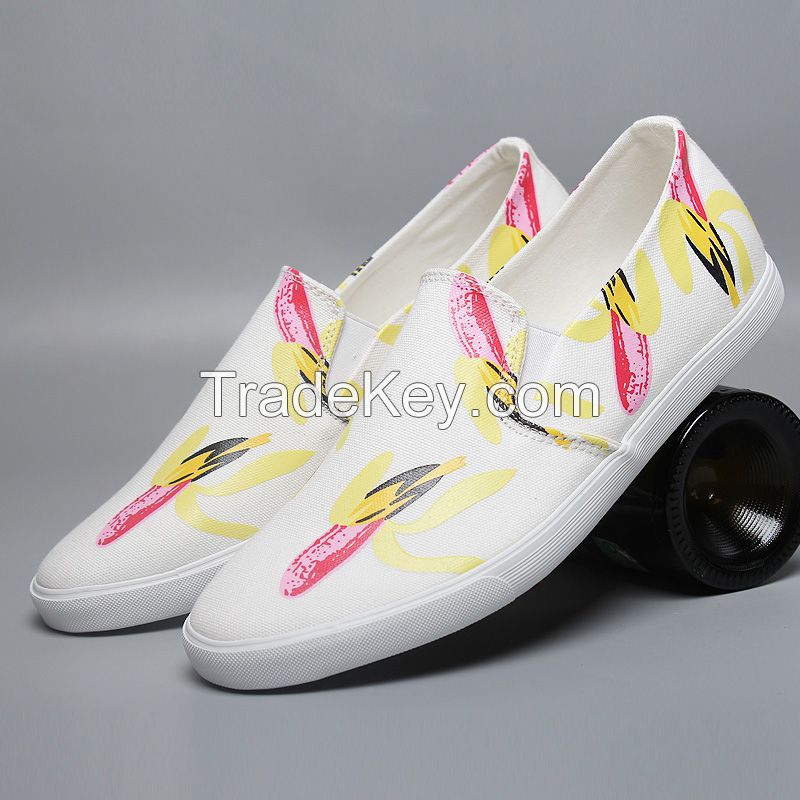LEYO summer man shoes white,navy,black banana print,casual shoes classic slip-on sneaker