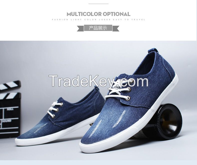 LEYO summer man shoes navy, light blue denim casual shoes classic lace-up sneaker