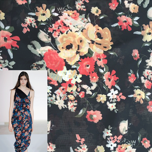 2017 Fashion flower print chiffon fabric for dress