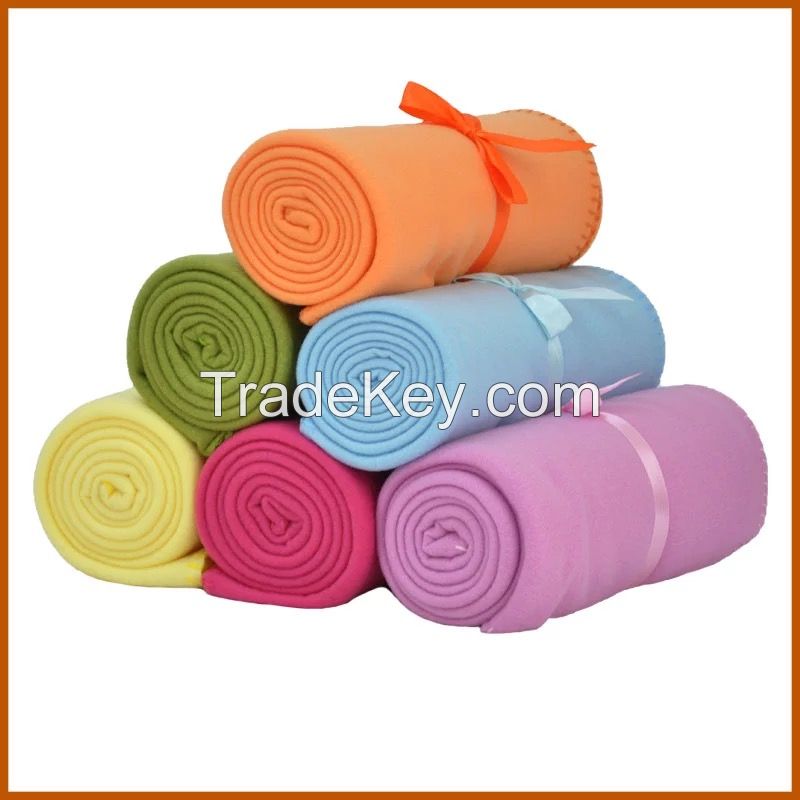 wholesale polyester colorful polar fleece blankets for travelling