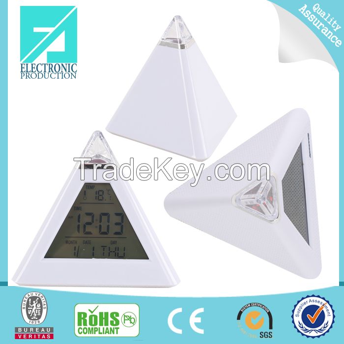 Fupu Hot Sell Pyramid Shape Clock With 7 Colors Backlight