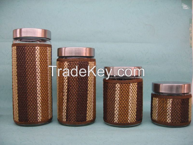 Glass Canister Set With Colored Coat