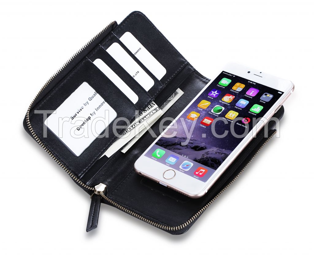 Stylish Design New products Fancy Wallet Case Cover with Zipper Fastener for iphoe 6s