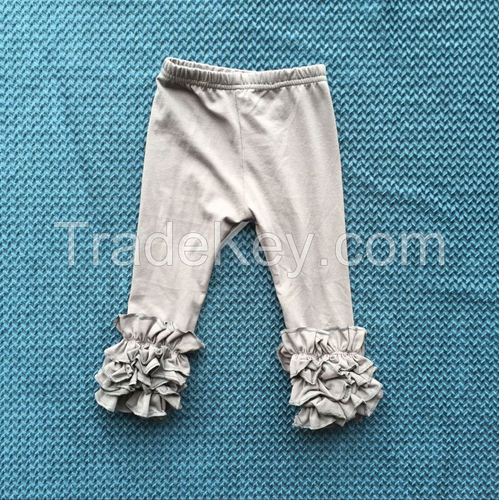 DYJ-084 Popular Wholesale Kids Icing Ruffle Long Pants Solid Color Girls Icing Cotton Pants