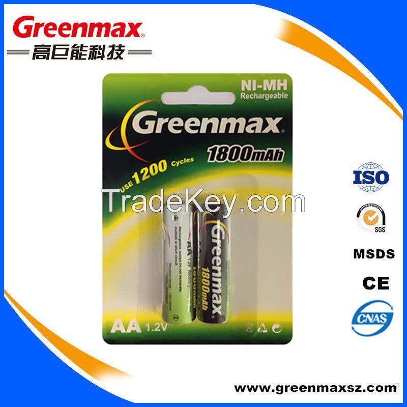 Plastic 1.2v 1800mAh aa nimh battery with high cycles