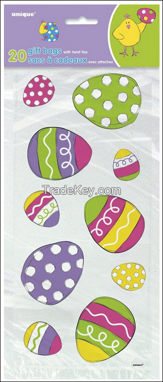 20 Easter Egg Print Long Cellophane Party Bags