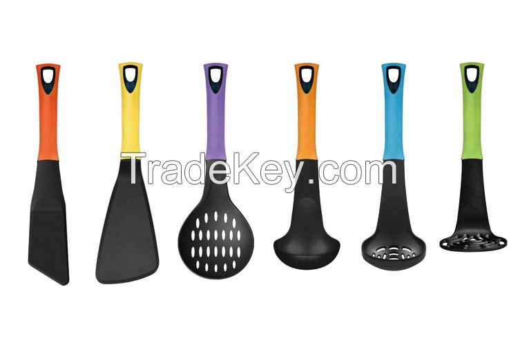 Euro standard FLGB/FDA Nylon cooking tool sets with different function head and self stand