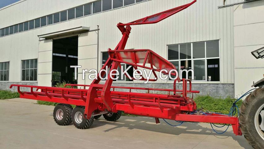 bale bundle transportation trailer for farm tractor with hydraulic self loading and self unloading