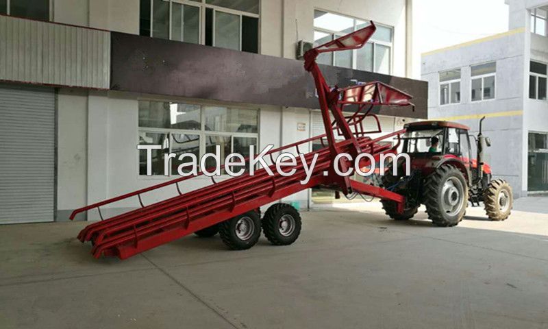 bale bundle transportation trailer for farm tractor with hydraulic self loading and self unloading