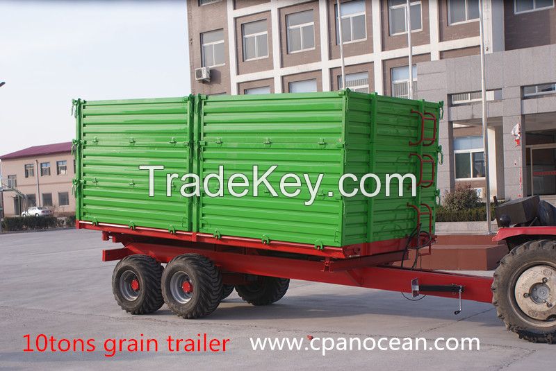 10 tons 3 way tipping farm tractor trailer for grain , wood chips, potatoes transportaion