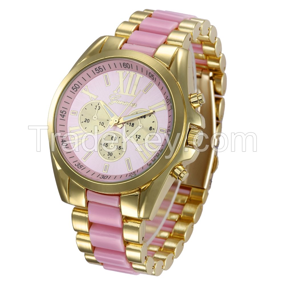 GuangZhou Wholesale Fashion Geneva Quartz stainless steel Watch Back Geneva Quartz Watches relogios femininos woman