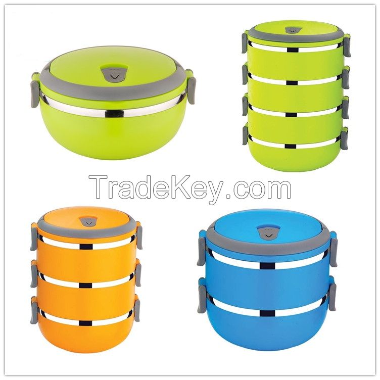 1- 4 Layer Round Shape Plastic And Stainless Steel Colored Tiffin Lunch Box food storage container  With Lock