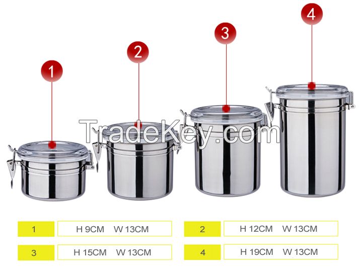 4Pcs Stainless Steel Airtight Kitchen Fresh Box / Storage Box / Canister Set Colorful Kitchen Canister Jar