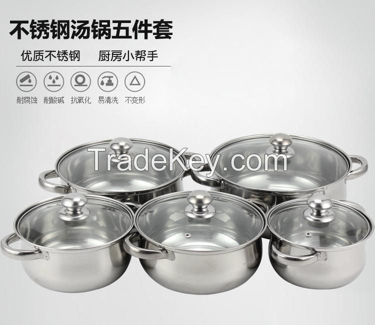 10Pcs Stainless Steel Frypan Casserole Sets/ Stock Pot Sets/ Cooking Pot/ Cookware Sets