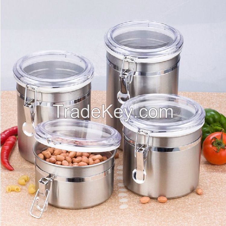 4Pcs Stainless Steel Airtight Kitchen Fresh Box / Storage Box / Canister Set Colorful Kitchen Canister Jar