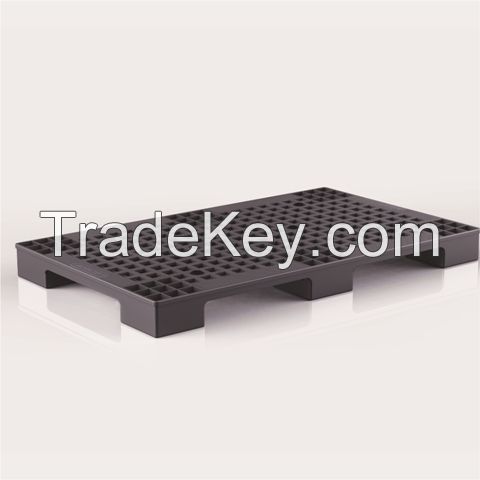 Solid plastic pallet used in industry for loading efficiently, saving space