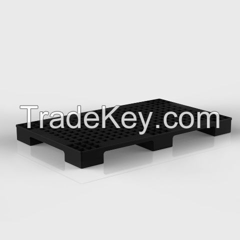 Solid plastic pallet used in industry for loading efficiently, saving space