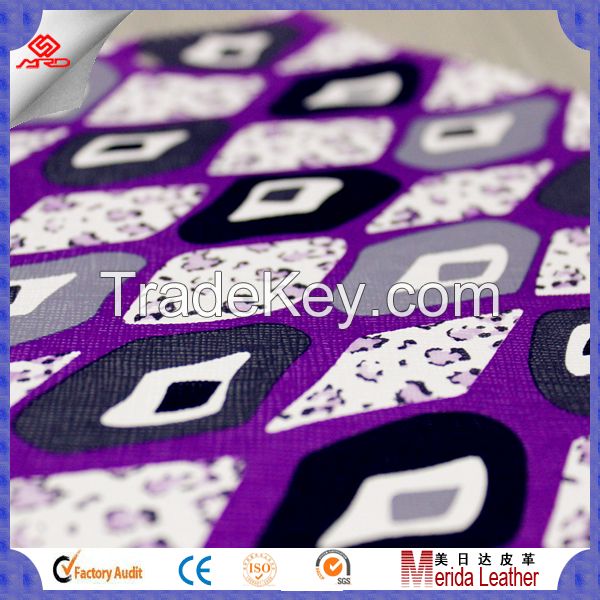 Guangzhou pvc artificial printed leather fabric for making bags