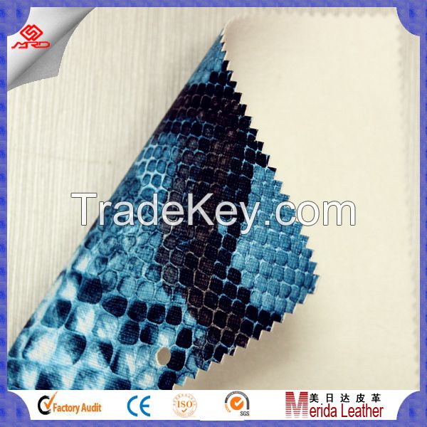 snake pattern embossed artificial leather pvc leather fabric for making bags