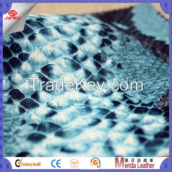 snake pattern embossed artificial leather pvc leather fabric for making bags