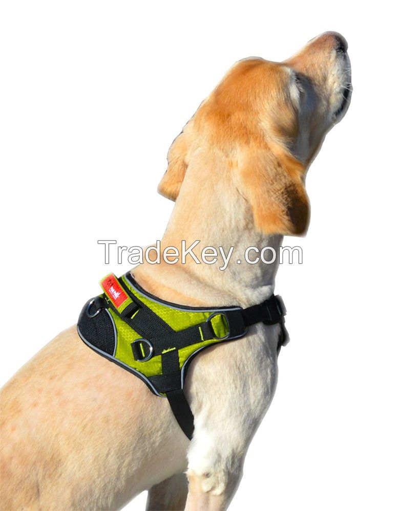 Peak Pooch Heavy Duty Reflective Padded Harness - Green , Medium 