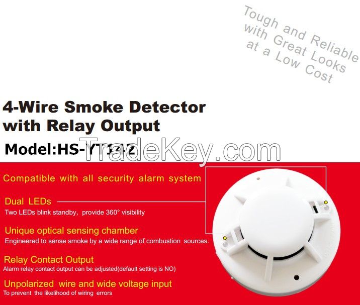 4 Wire 9V-28VDC Powered Smoke Detectors En14604 with Sound and Relay Output Electronic Smoke Alarm Fire Alarm Hs-Yt142