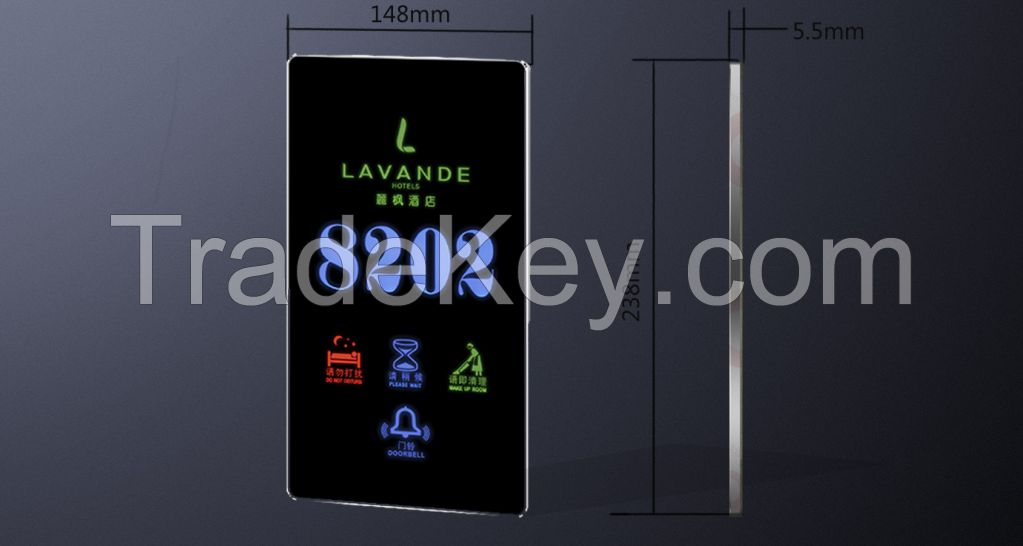 2016 Ultra-thin Fashion Design Zinc Alloy hotel LED digital doorplate with room number display and doorbell 