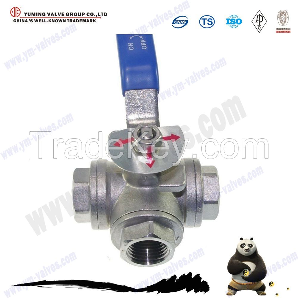 3 way stainless steel/cf8m thread ball valve