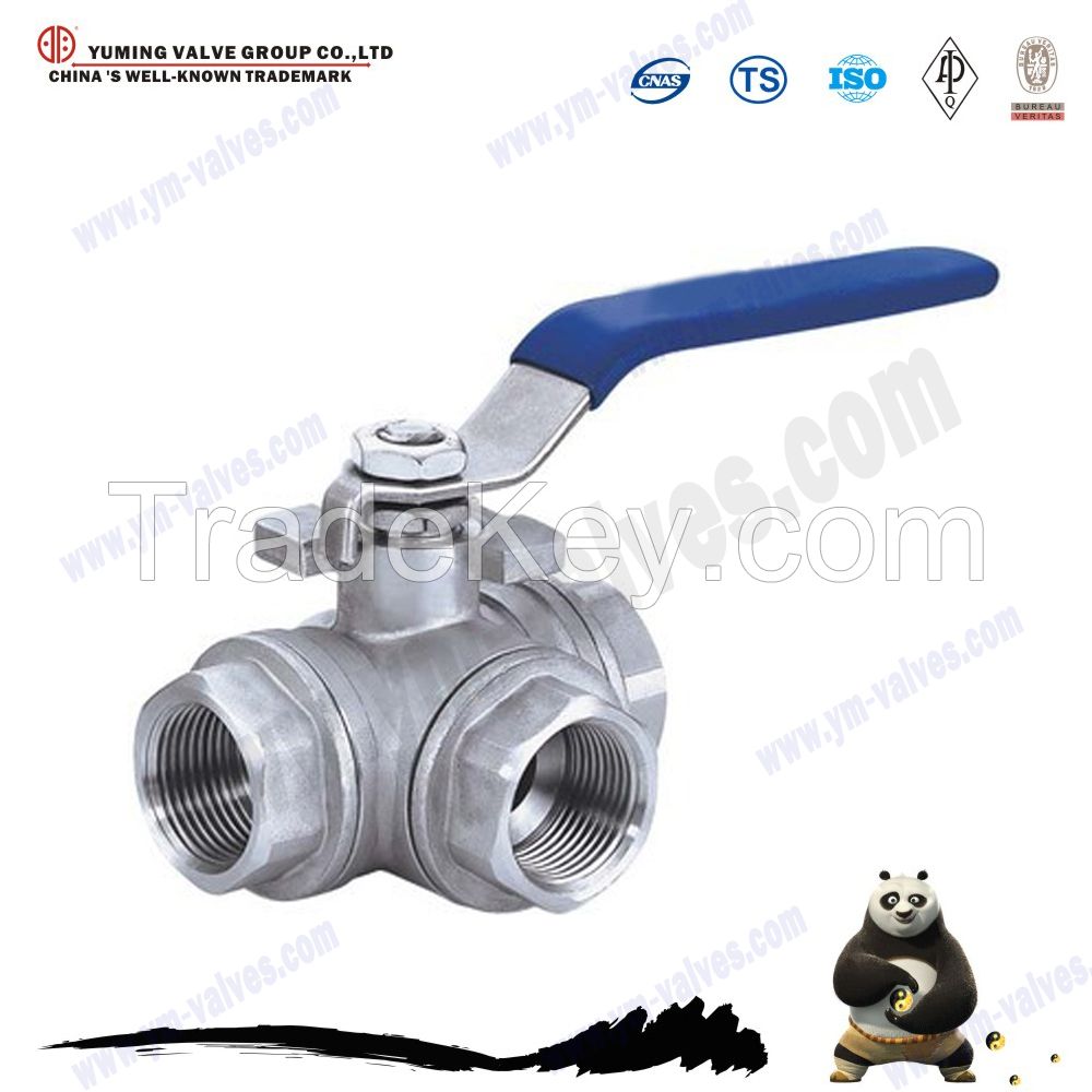 3 way stainless steel/cf8m thread ball valve