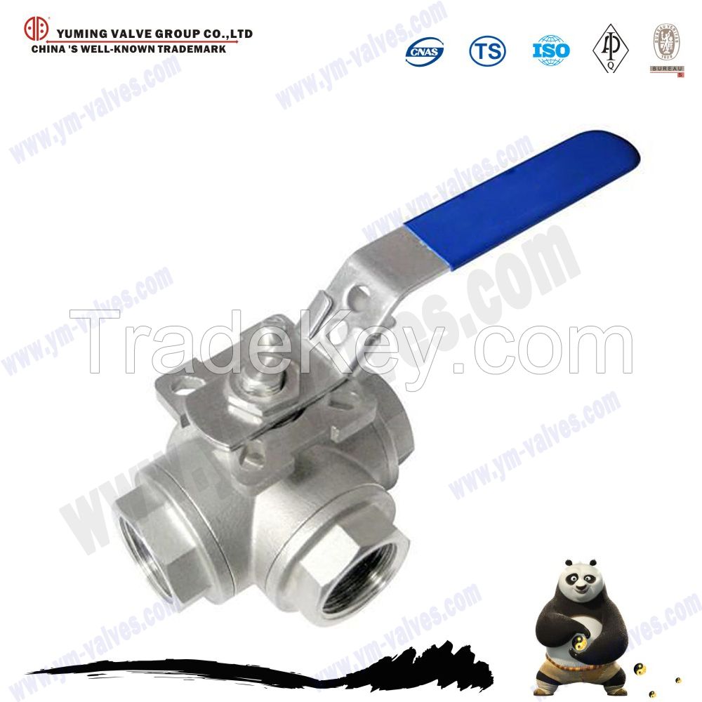 3 way stainless steel/cf8m thread ball valve