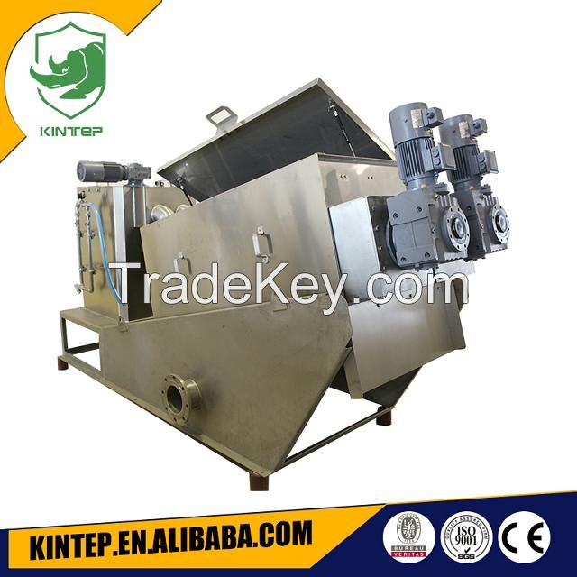 Multi-disc sludge dewatering screw press for beverage plant wastewater