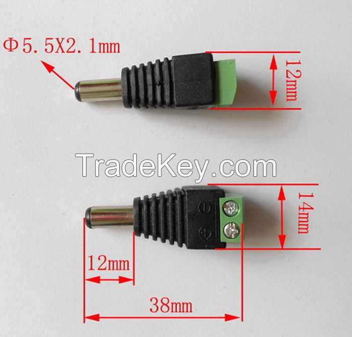 CCTV Camera Power Connector Male DC Plug with Screw Terminal, 2.1*5.5mm