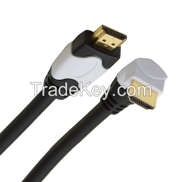 90 Degrees HDMI Cable, Dual Color Molding, High Speed with Ethernet, 3D, 4*2K Supported