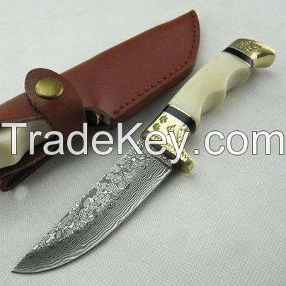 Custom handmade Damascus engraved knife