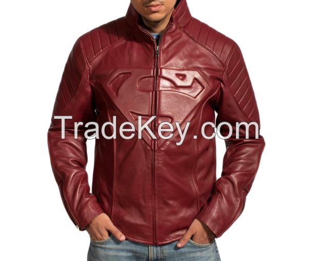 100% Genuine Leather Customizable Sleek Collarless Superman Biker Jacket for Men