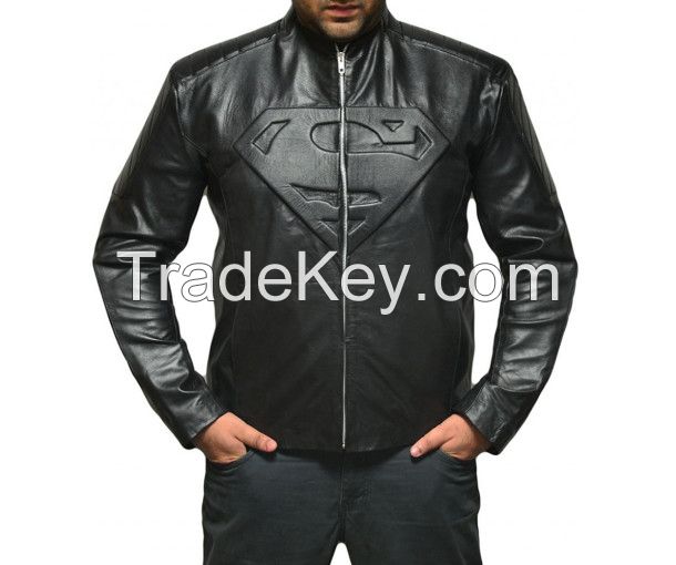 100% Genuine Leather Customizable Sleek Collarless Superman Biker Jacket for Men