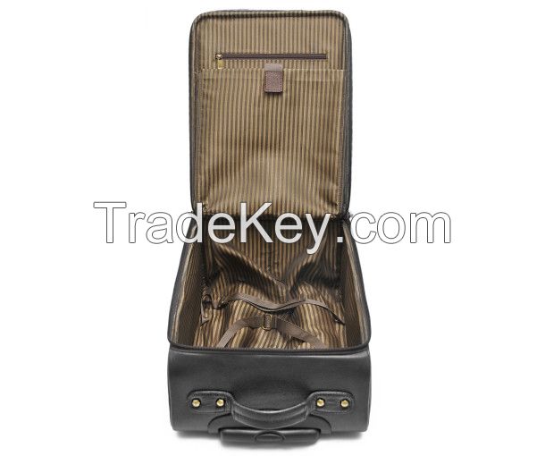 Genuine Leather Travel Duffle Outdoor Luggage Trolley Bag Black