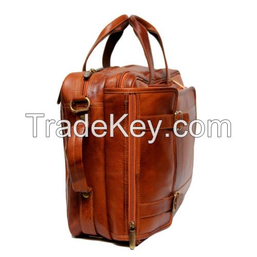BBusiness Men Genuine Leather Brown Backpack cum Horizontal Laptop Office Bag