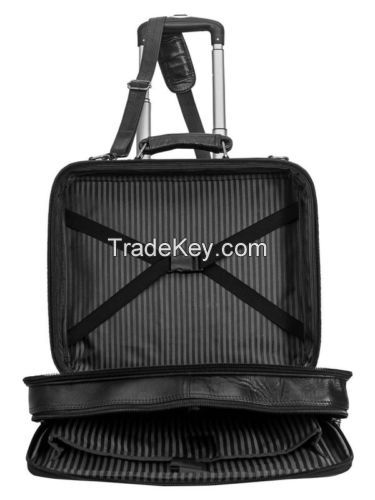Laptop Trolley Overnight 2 Wheel Genuine Leather Travel Executive Briefcase bag
