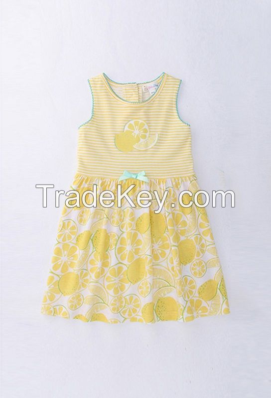 Tutti Fruity Girl's yellow dress with contrast pigquet trim