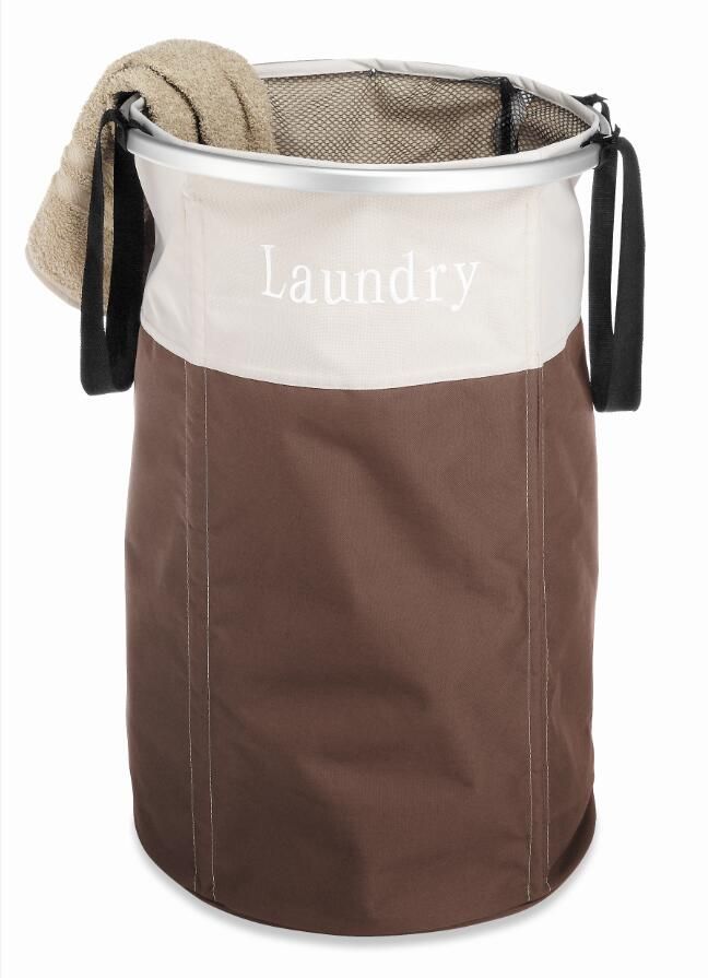 Foldable round laundry hamper with aluminium frame