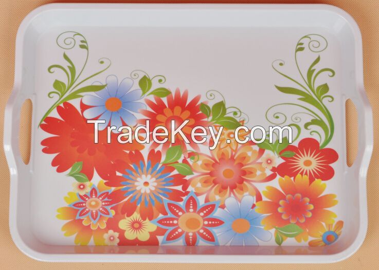 20.5 INCH DOUBLE HANDLE MELAMINE TRAY WITH DECALS