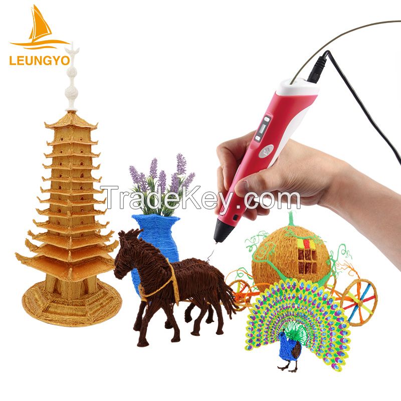 Hot selling 3d printer pen Drawing Pen With 20 Color 5M ABS Filament Arts LED Printer 3d pen