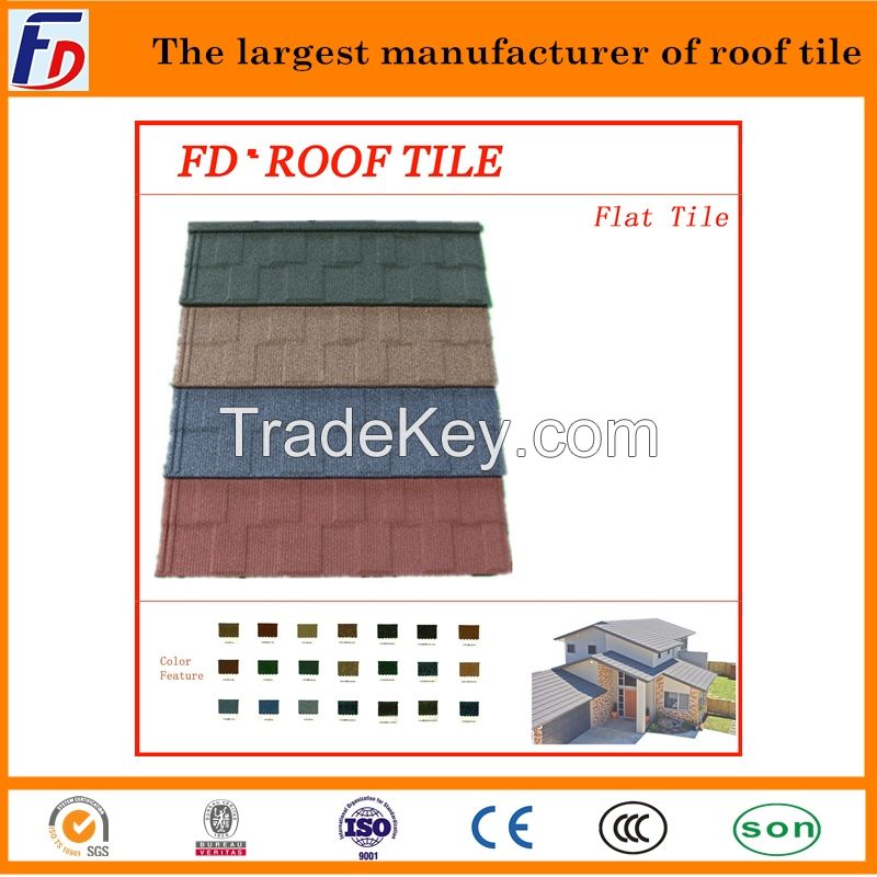 Stone Coated Chip Steel Roof Tile (Metal Roofing Sheets) FLAT TILE