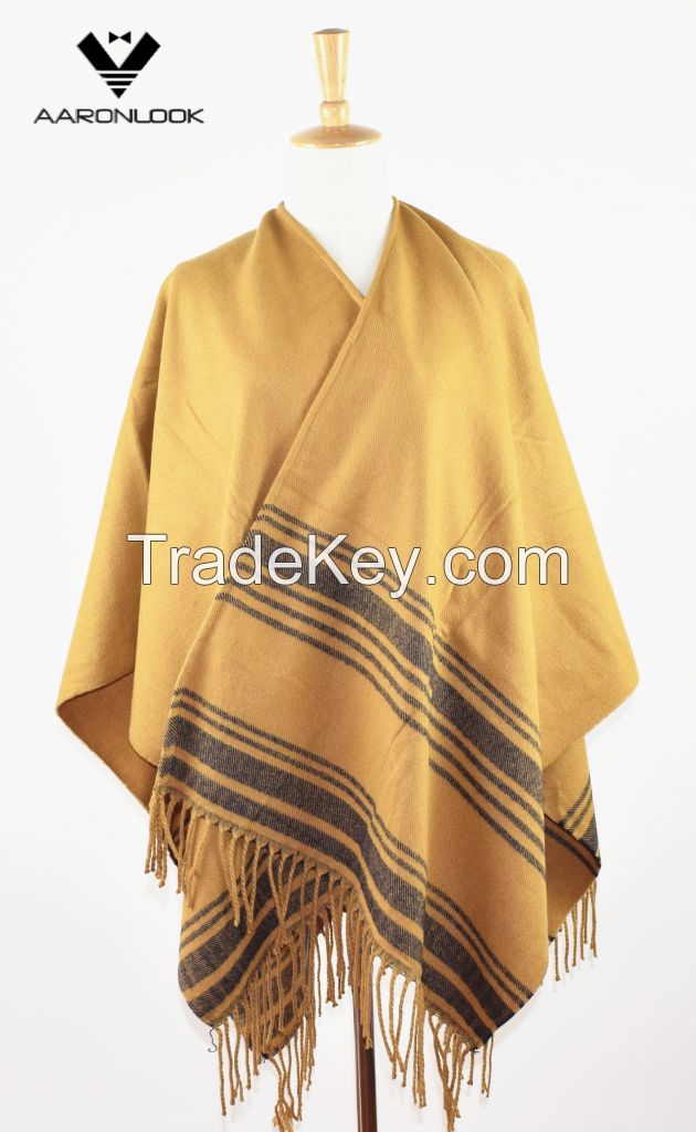 Hot Selling Stripe Pattern Big Woven Shawl With Fringes