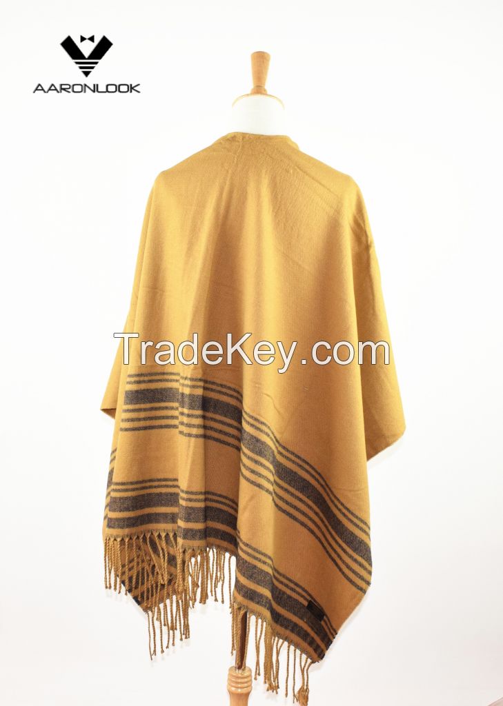 Hot Selling Stripe Pattern Big Woven Shawl with Fringes